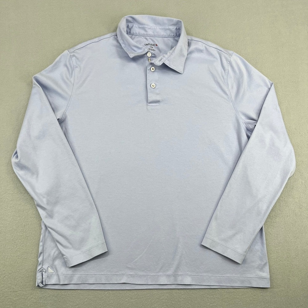 UNTUCKit Mens Long Sleeve Polo Shirt‎ Light Blue 100% Cotton Large